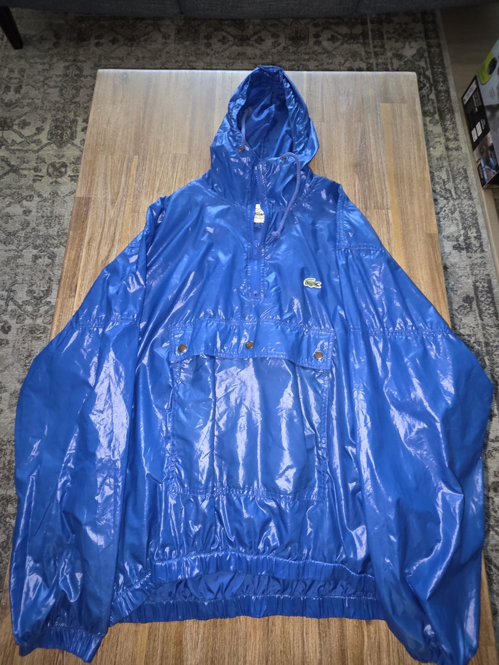 Lacoste Electric Blue Shiny Hooded Pullover Anorak Jacket 90s